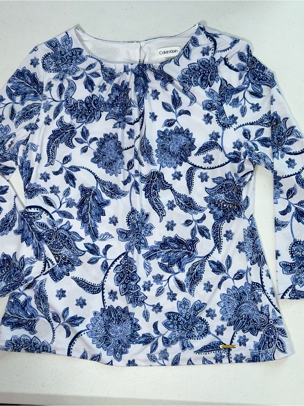 Calvin Klein White Top with Blue Floral Print